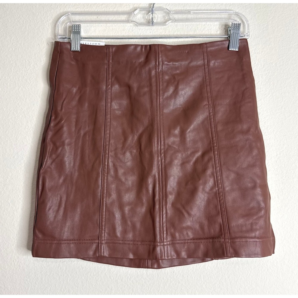 Tinseltown Skirt Womens Medium Brown Faux Leather Mini High Waisted Zip Back